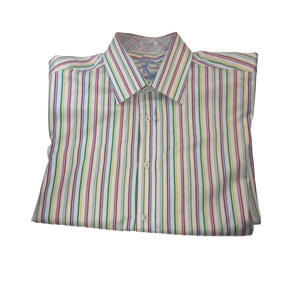 BUGATCHI Men's Shirt Multicolor Stripe Line Long Sleeve Shape Fix Cotton Size XL